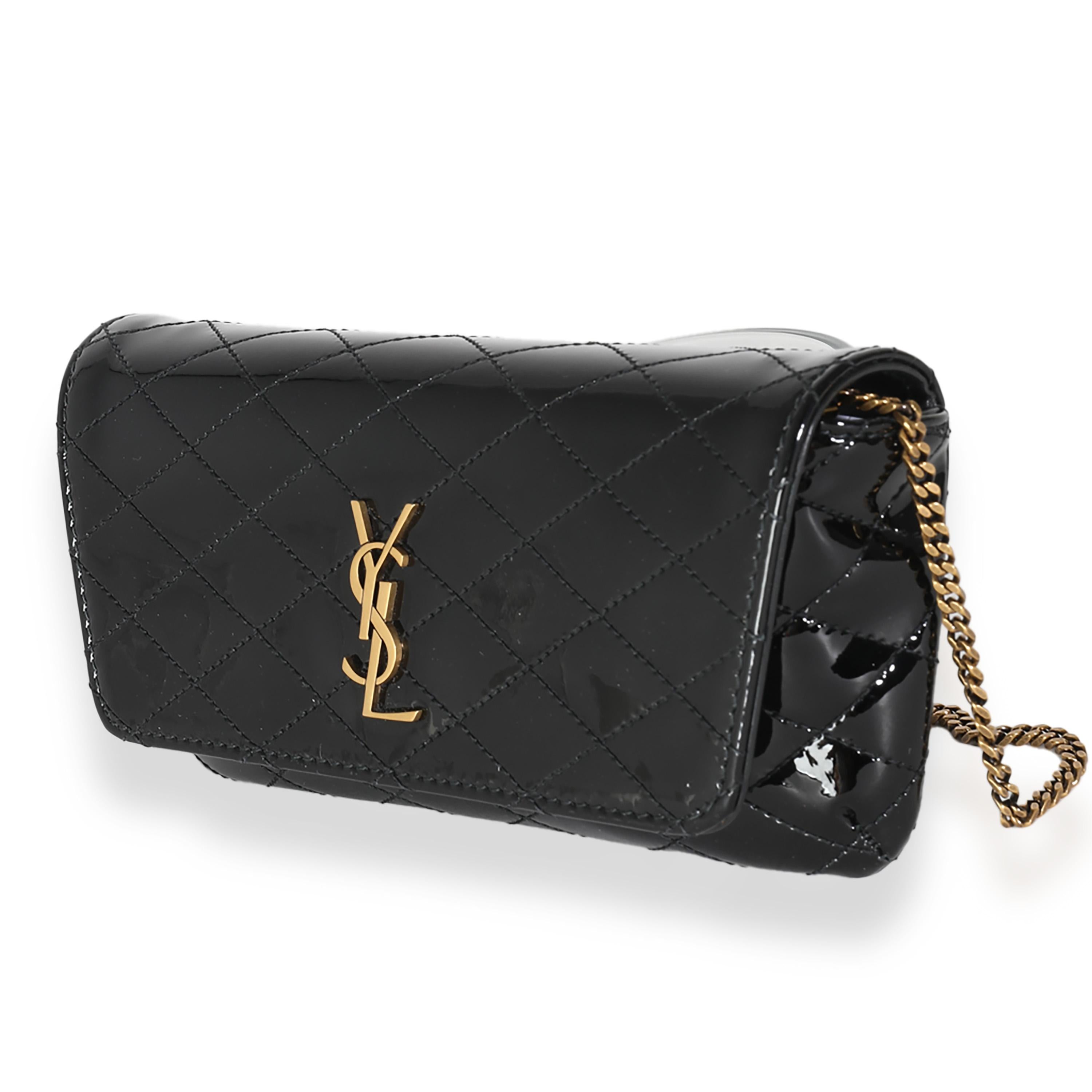 Women's or Men's Saint Laurent Black Patent Gaby Chain Phone Holder For Sale