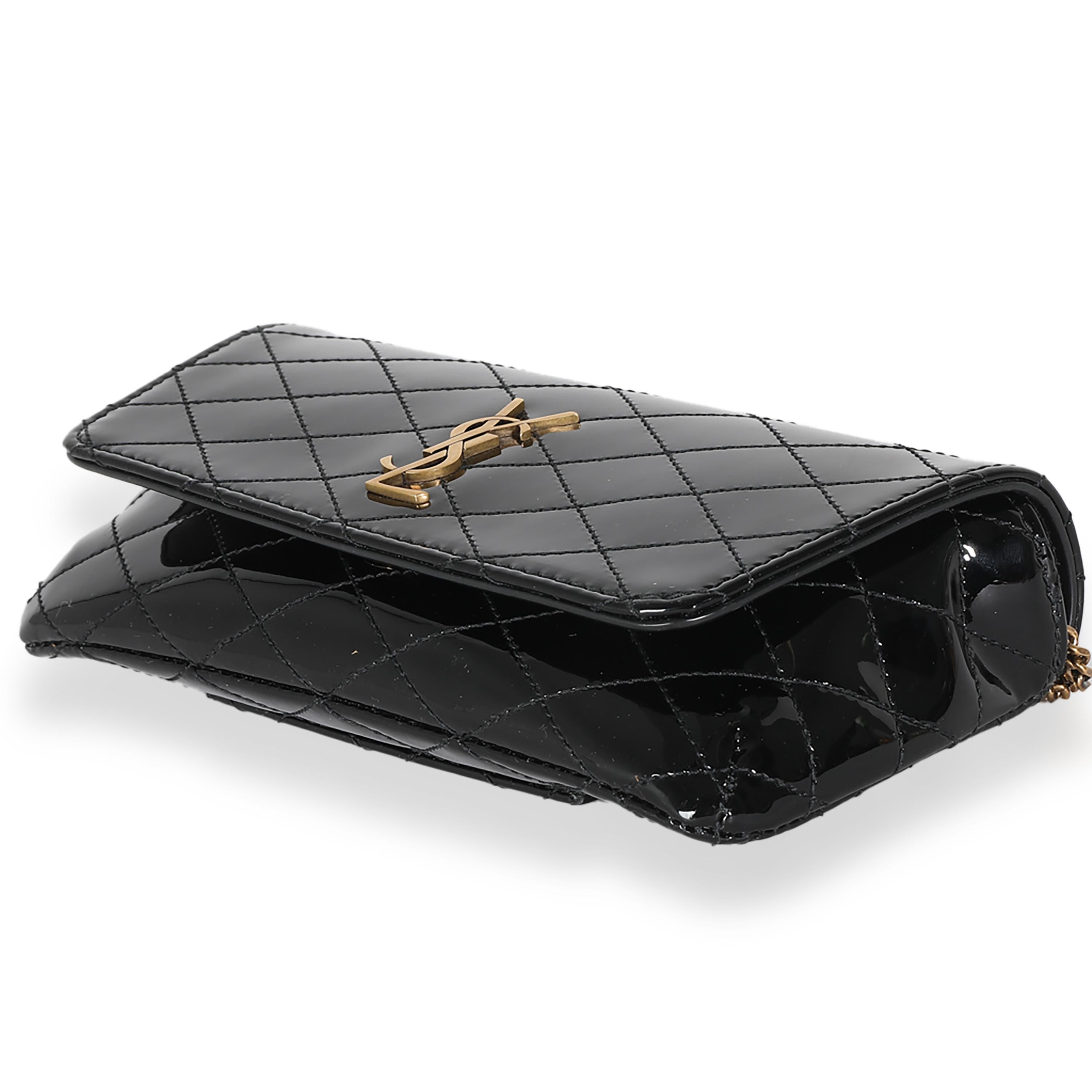 Saint Laurent Black Patent Gaby Chain Phone Holder For Sale 1