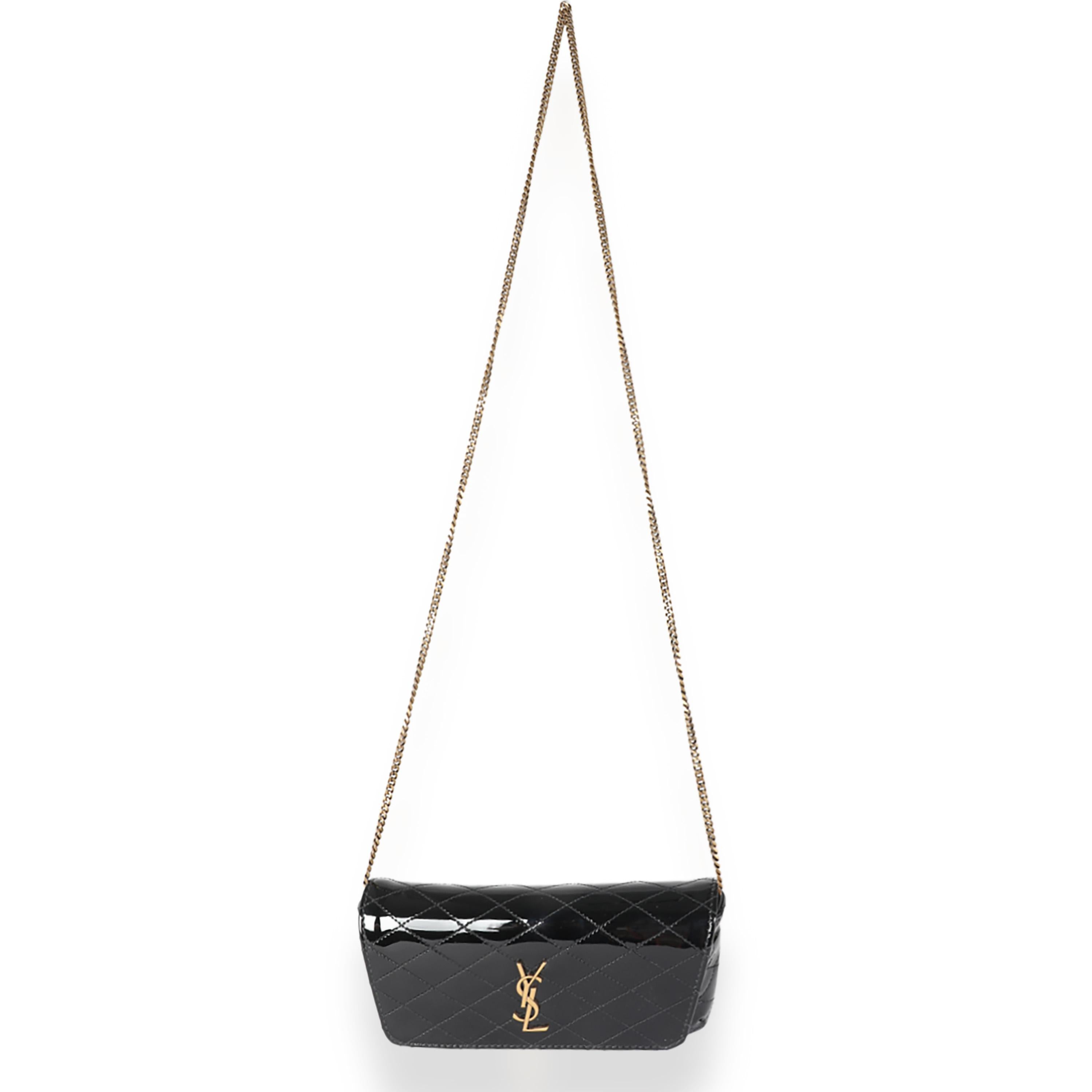 Saint Laurent Black Patent Gaby Chain Phone Holder For Sale 2