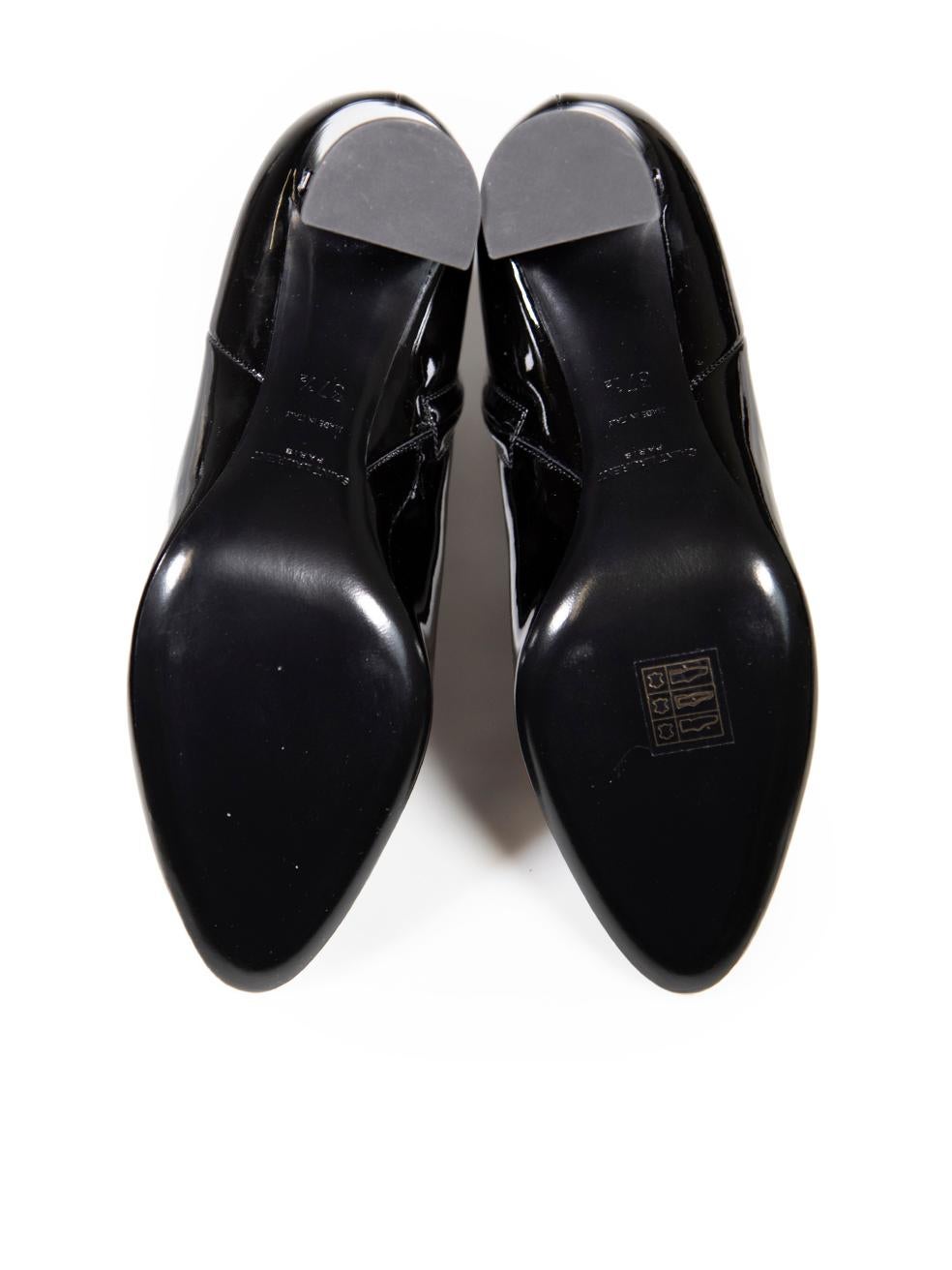 Women's Saint Laurent Black Patent Heeled Ankle Boots Size IT 37.5 For Sale