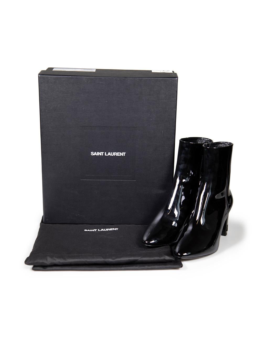 Saint Laurent Black Patent Heeled Ankle Boots Size IT 37.5 For Sale 1