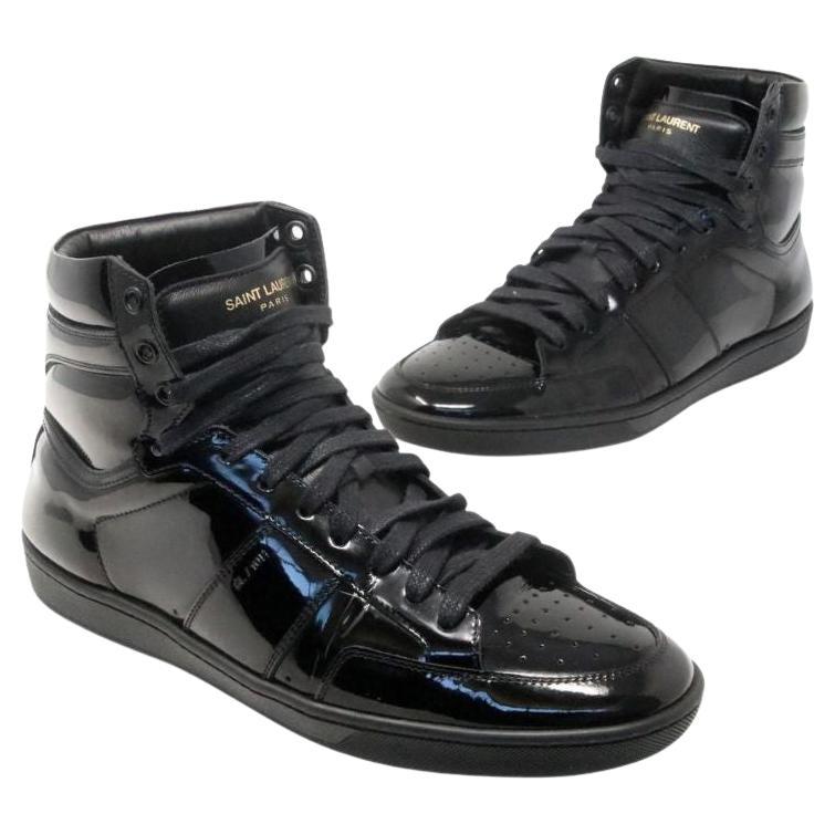 Saint Laurent Black Patent High-Top 8 Sneakers For Sale