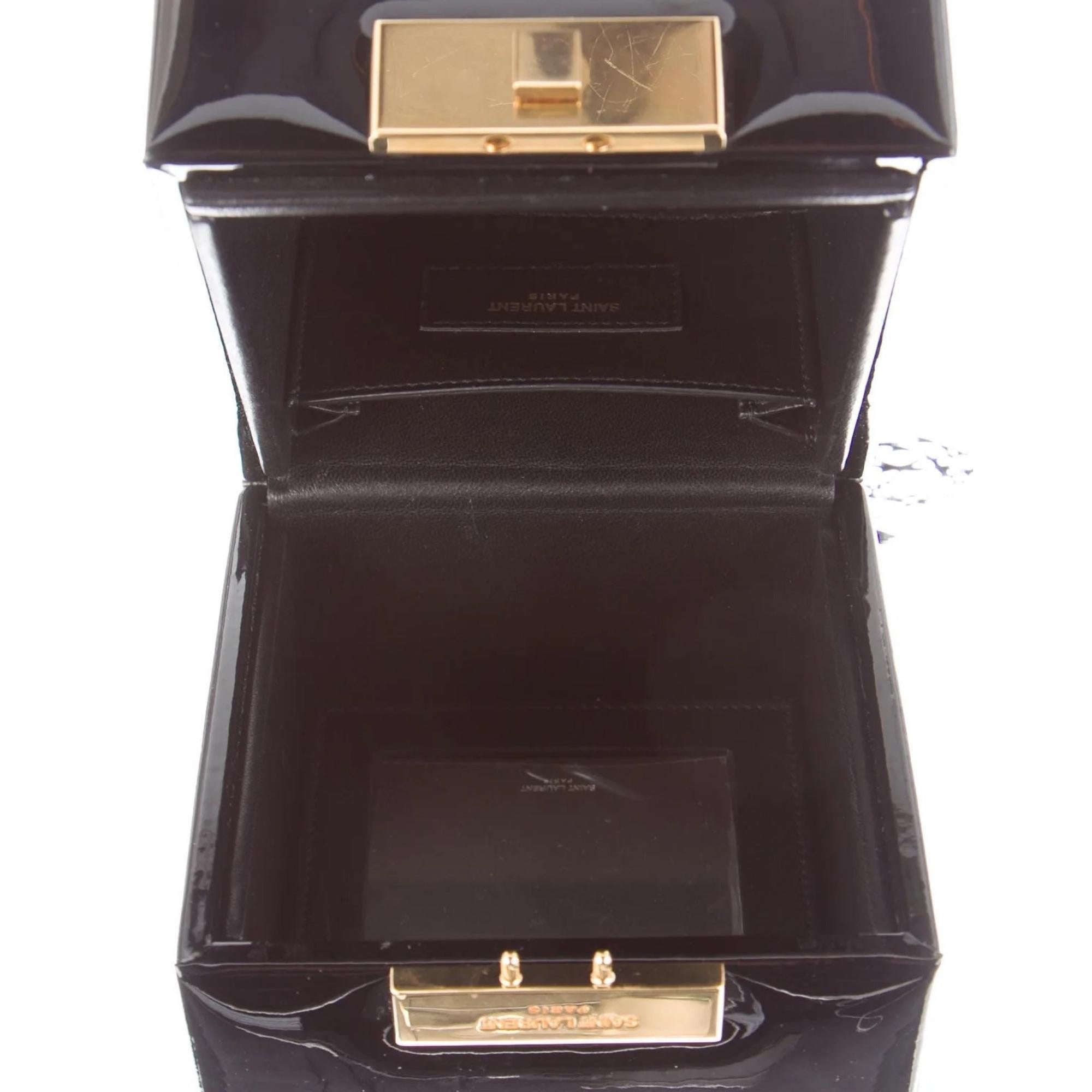 Women's Saint Laurent Black Patent Jerry Box Bag Wristlet (538454) For Sale