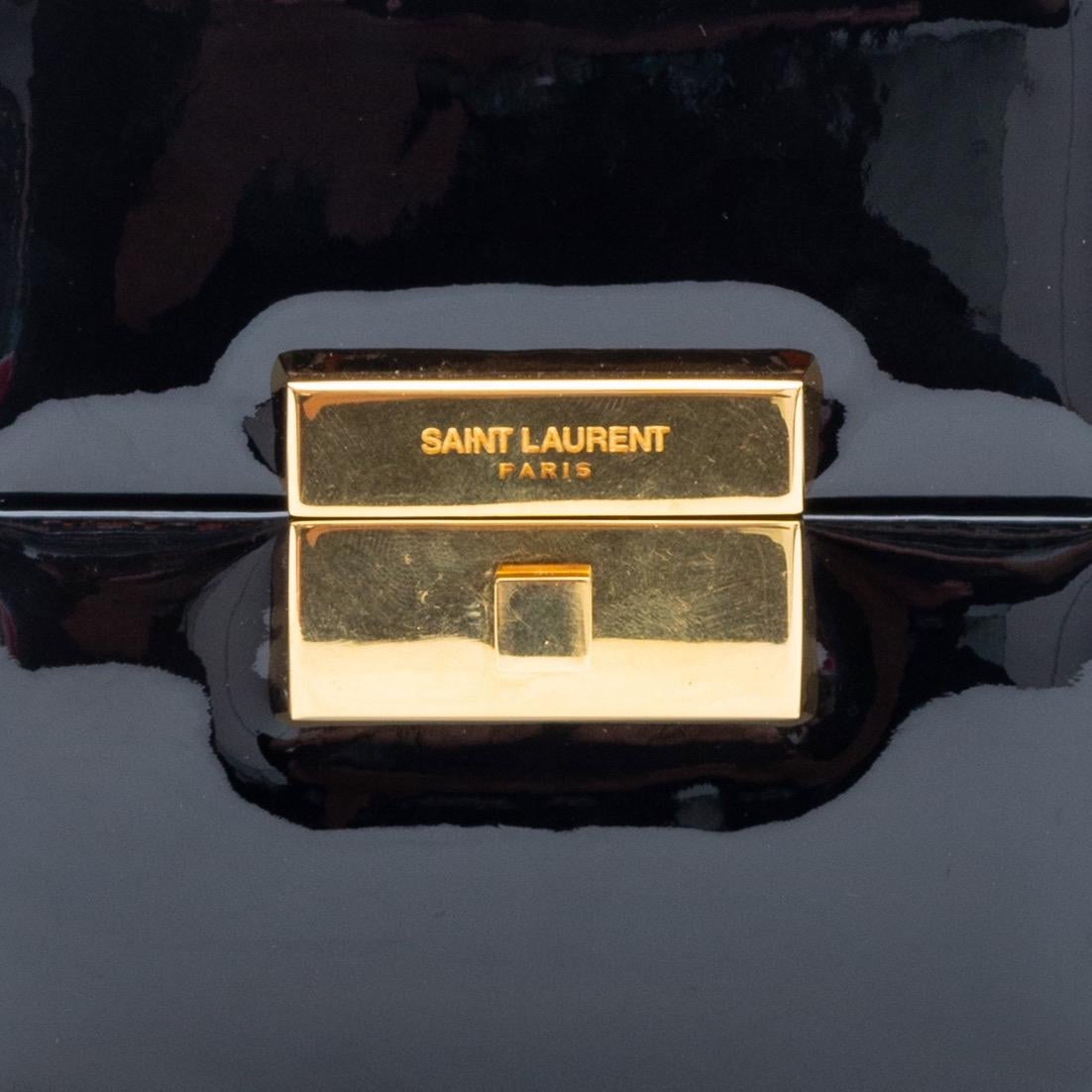 Saint Laurent Black Patent Jerry Box Bag Wristlet (538454) For Sale 2