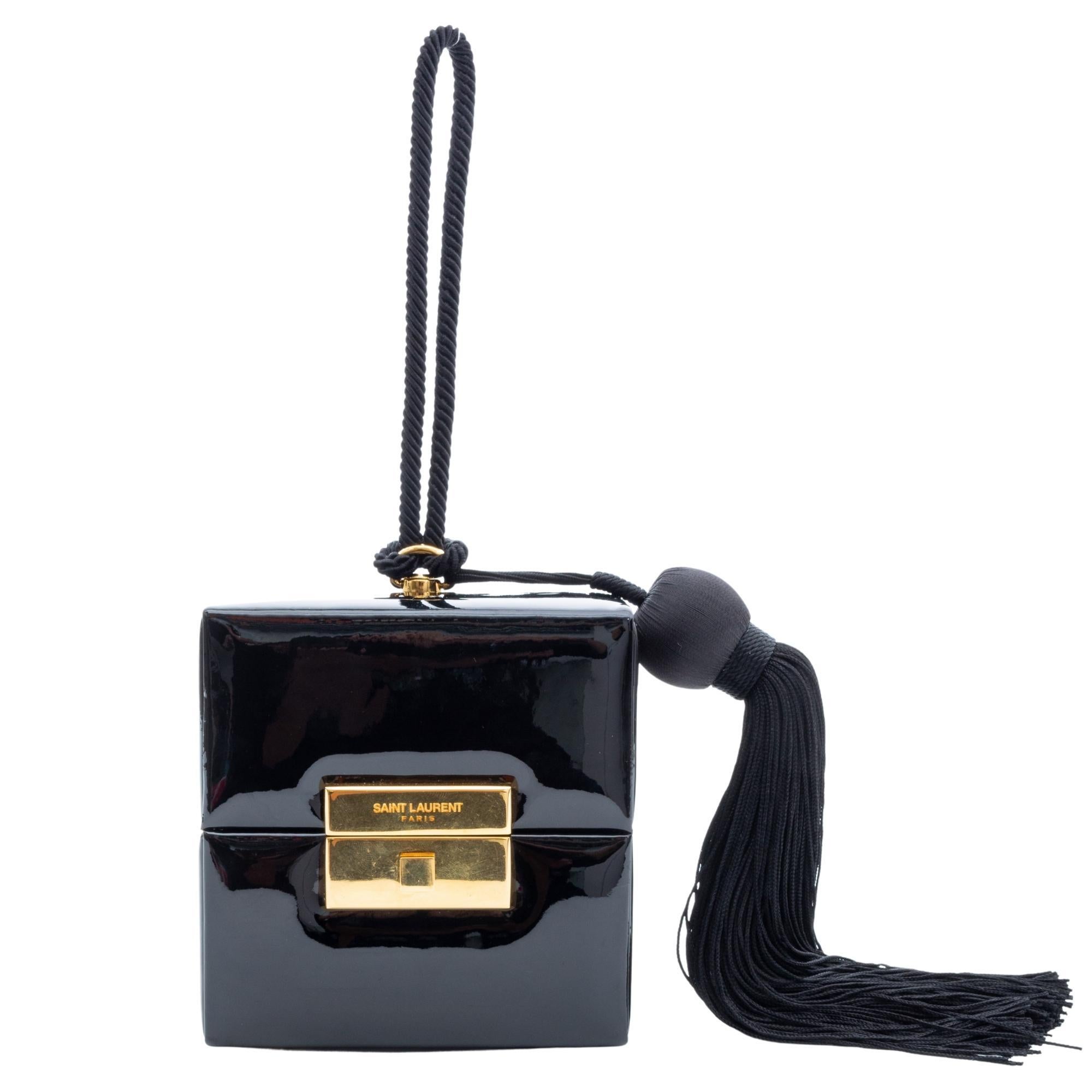 Saint Laurent Black Patent Jerry Box Bag Wristlet (538454) For Sale 3