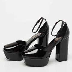 Saint Laurent Black Patent Jodie Ankle Strap Sandals Size 37