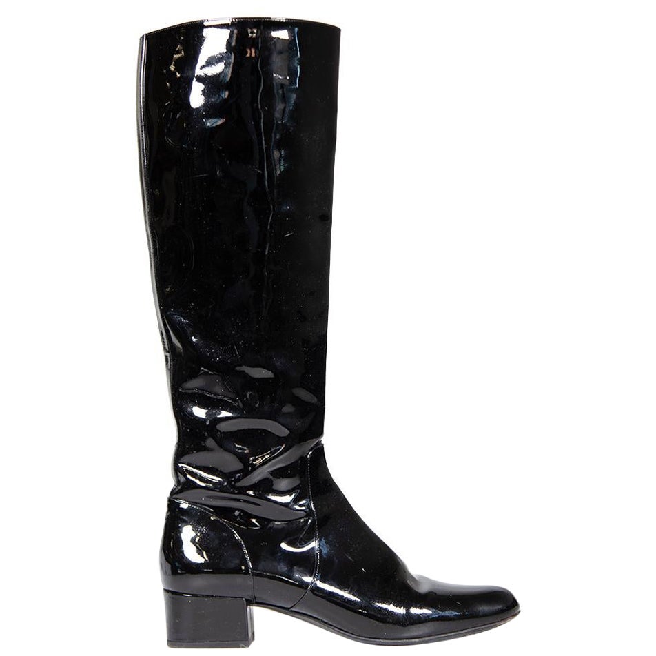 Saint Laurent Black Patent Knee High Boots Size IT 39.5