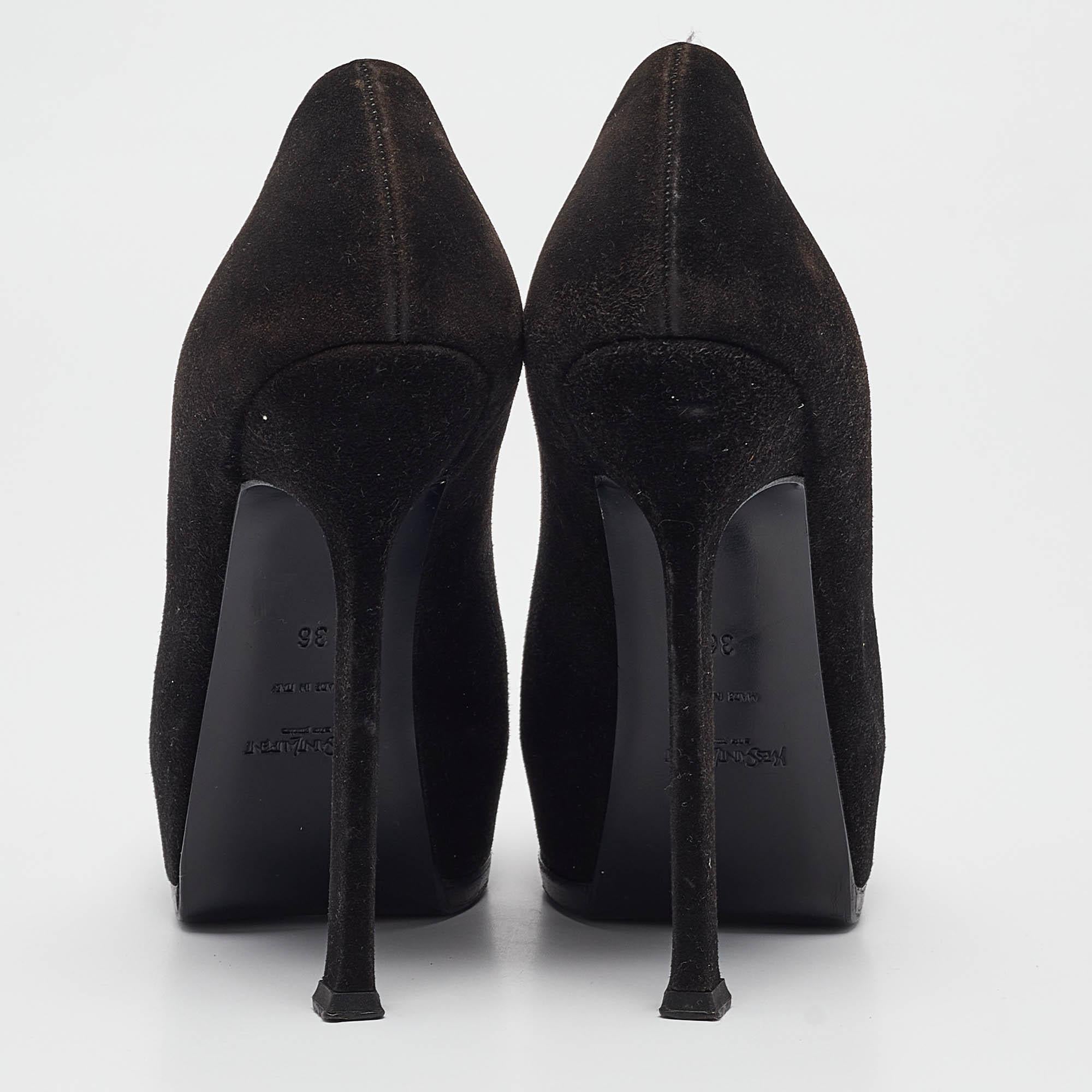 Saint Laurent Black Patent Leather and Suede Tribtoo Platform Pumps Size 36 For Sale 1