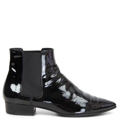 SAINT LAURENT black patent leather Ankle Chelsea Boots Shoes 36