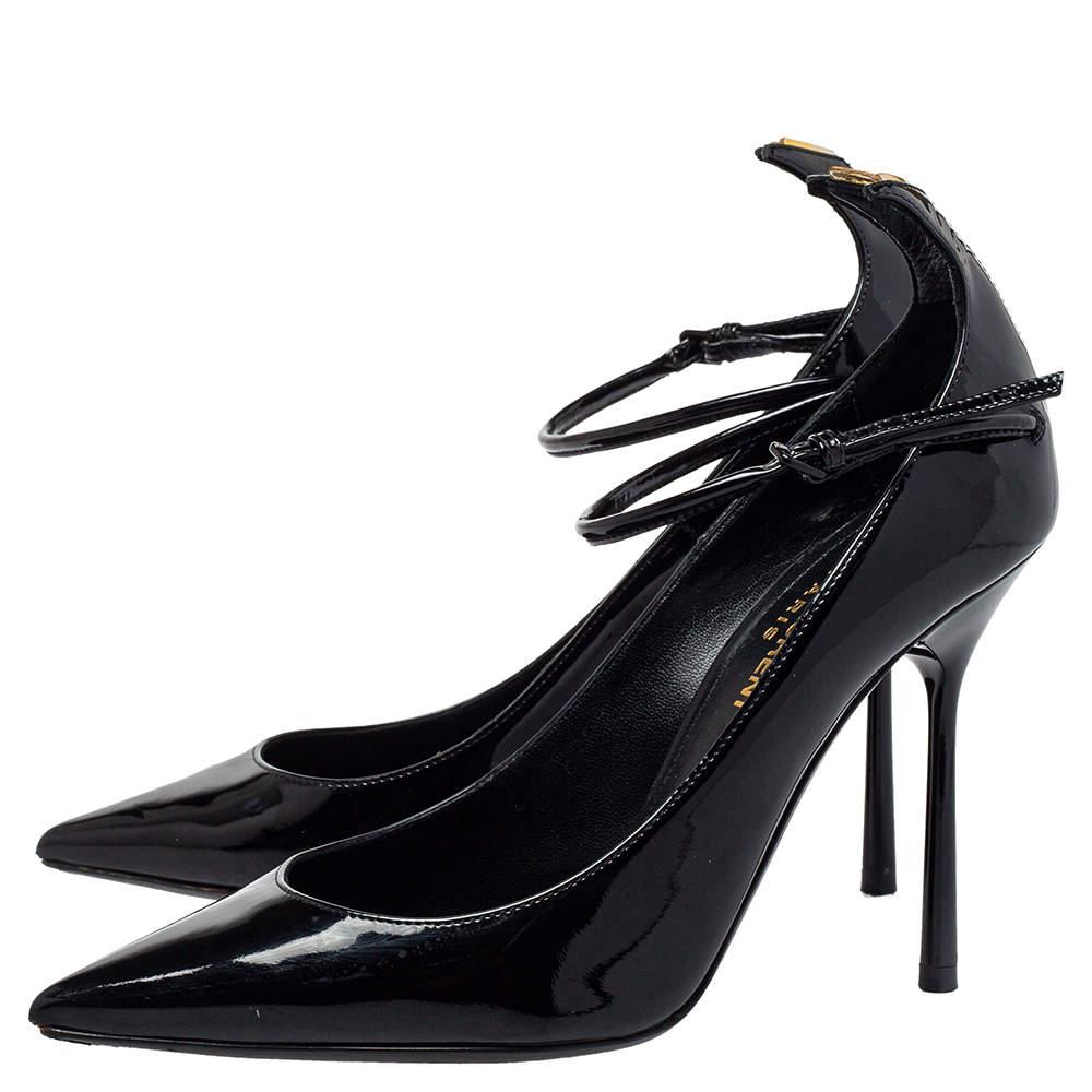 Women's Saint Laurent Black Patent Leather Ankle Strap Pumps Size 35