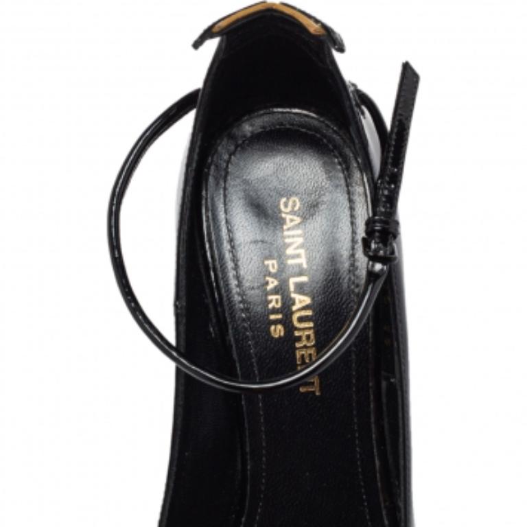 Saint Laurent Black Patent Leather Ankle Strap Pumps Size 35 For Sale 1