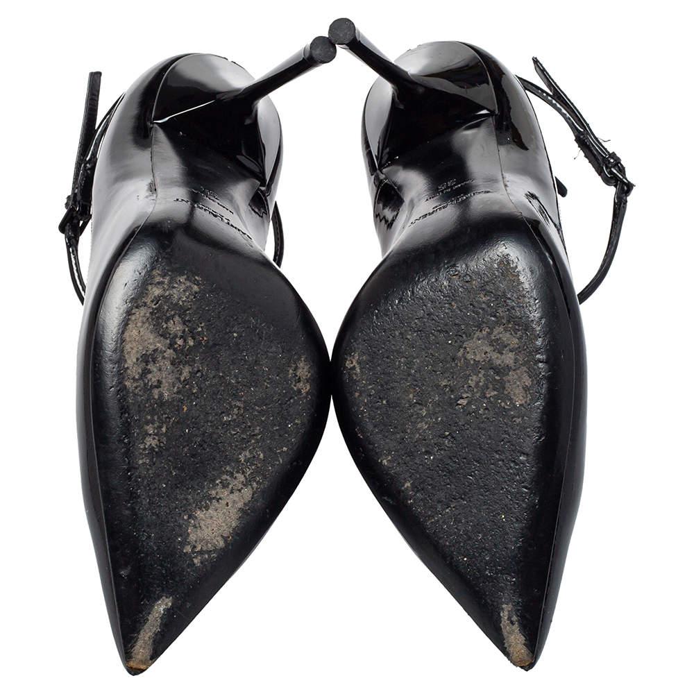 Saint Laurent Black Patent Leather Ankle Strap Pumps Size 35 2