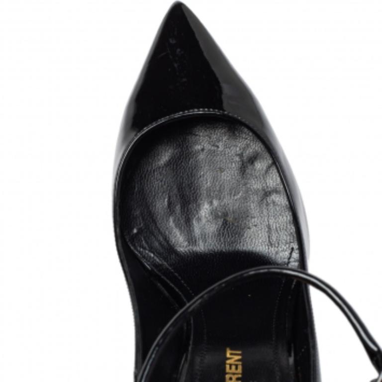 Saint Laurent Black Patent Leather Ankle Strap Pumps Size 35 For Sale 2