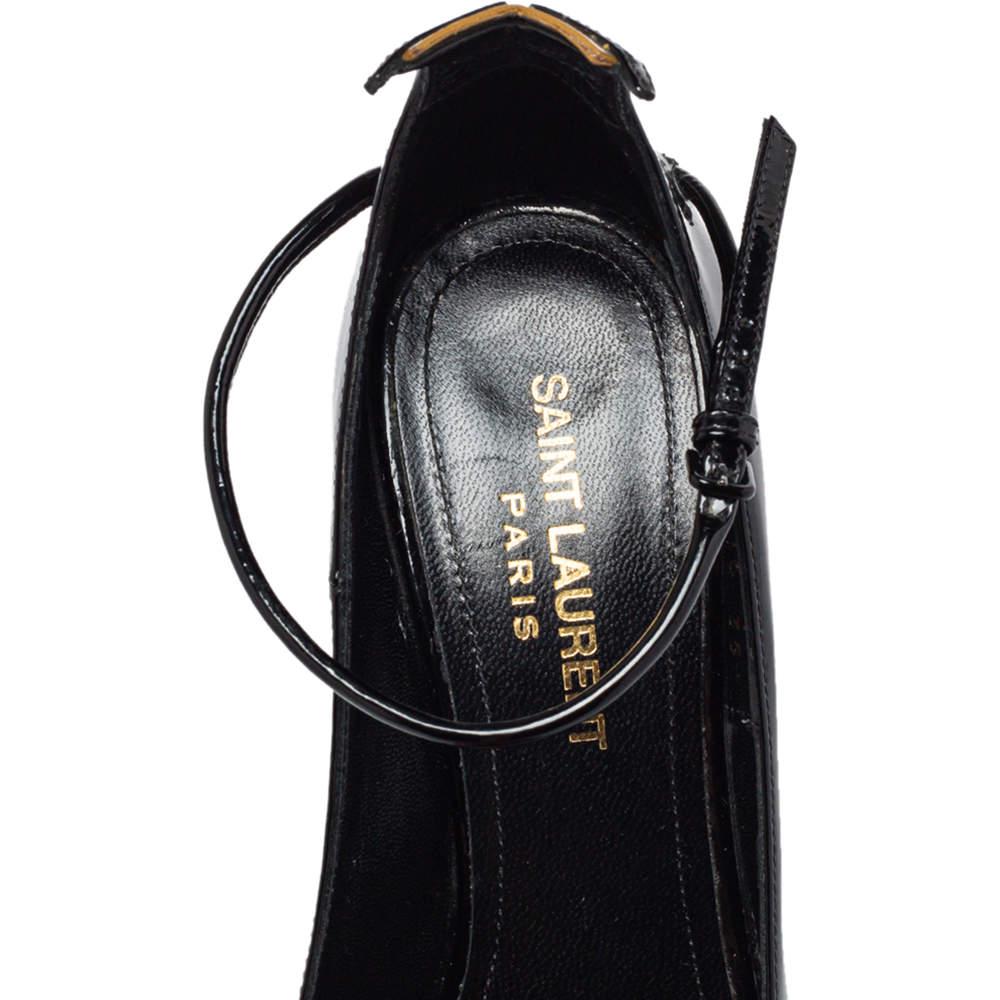 Saint Laurent Black Patent Leather Ankle Strap Pumps Size 35 3