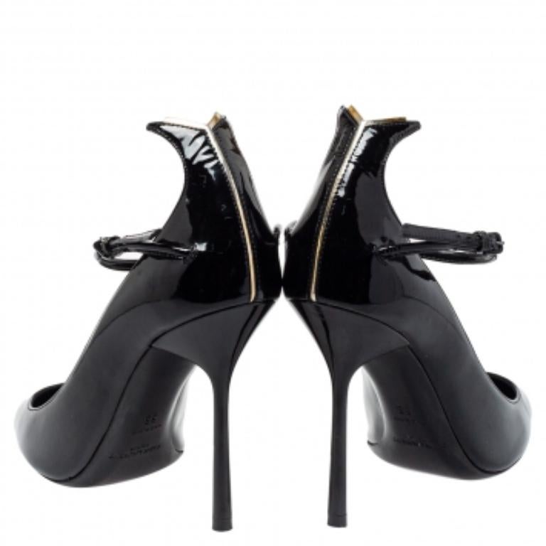 Saint Laurent Black Patent Leather Ankle Strap Pumps Size 35 For Sale 3