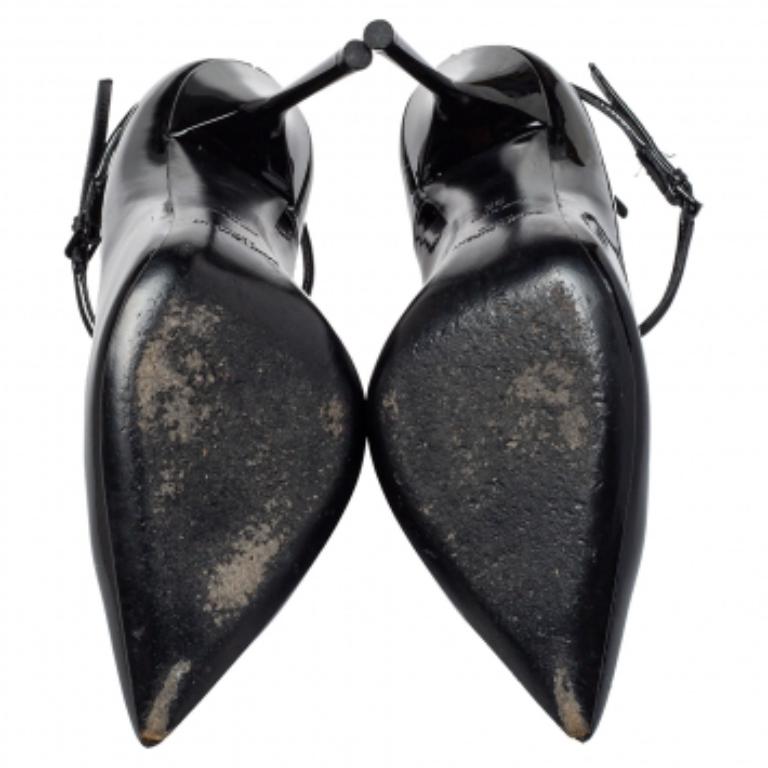Saint Laurent Black Patent Leather Ankle Strap Pumps Size 35 For Sale 4