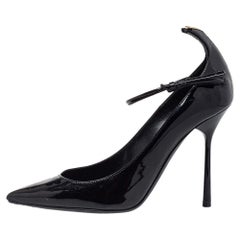 Saint Laurent Black Patent Leather Ankle Strap Pumps Size 35