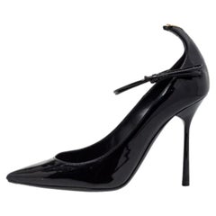 Saint Laurent Schwarze Lackleder-Pumps mit Knöchelriemen Größe 35