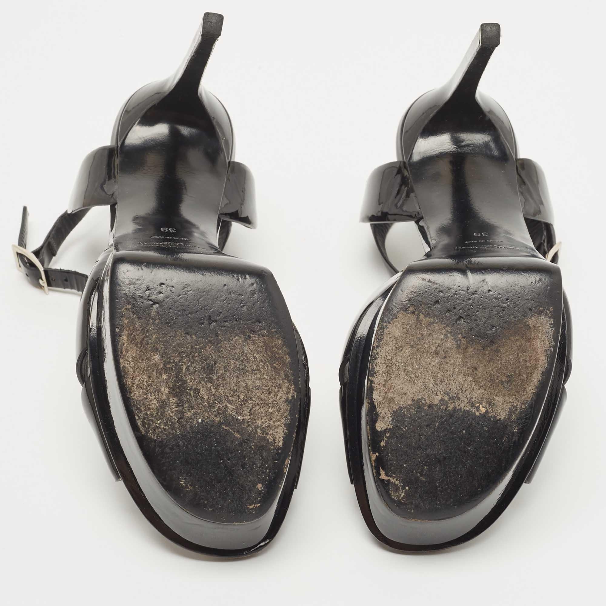 Saint Laurent Black Patent Leather Ankle Strap Sandals Size 39 2
