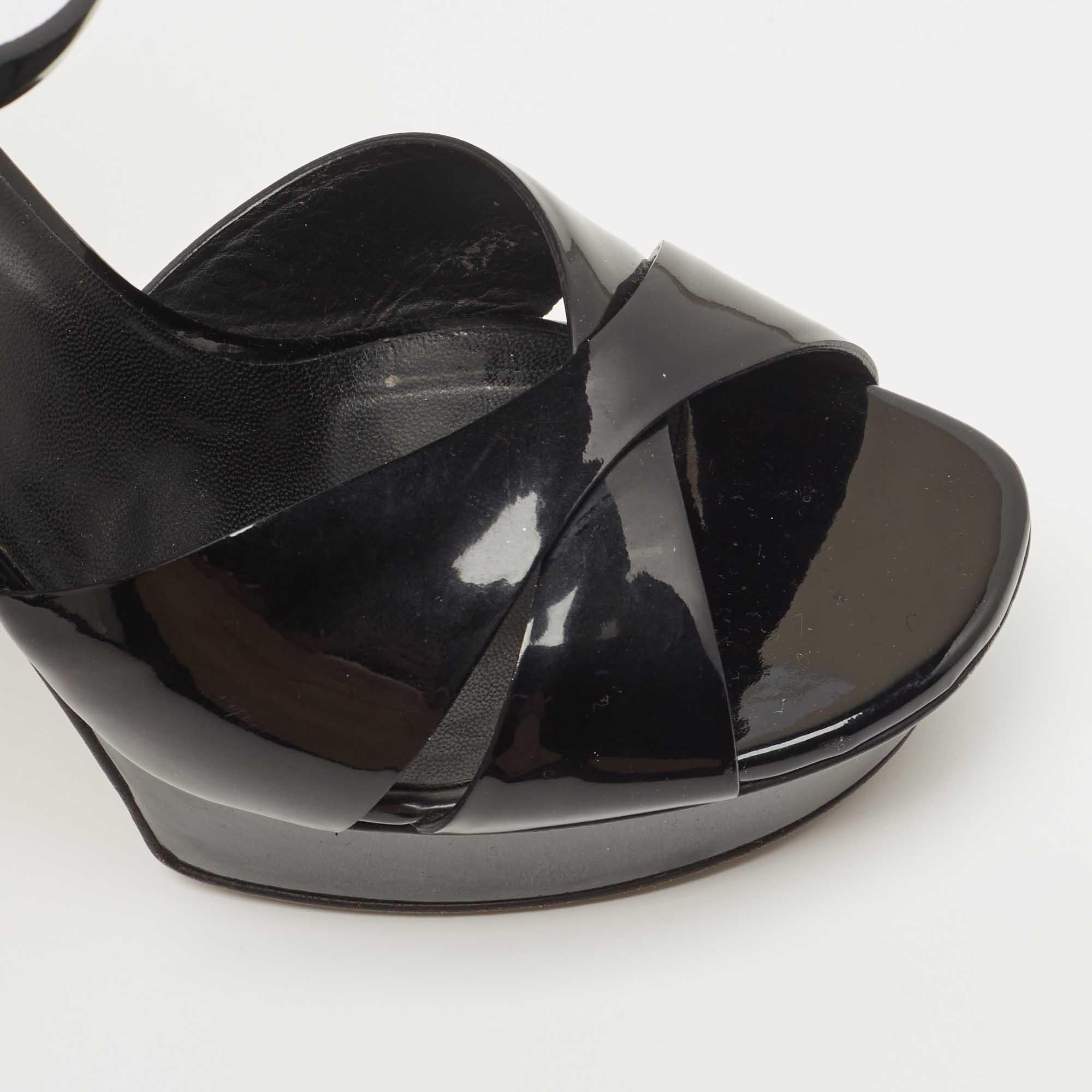 Saint Laurent Black Patent Leather Ankle Strap Sandals Size 39 3