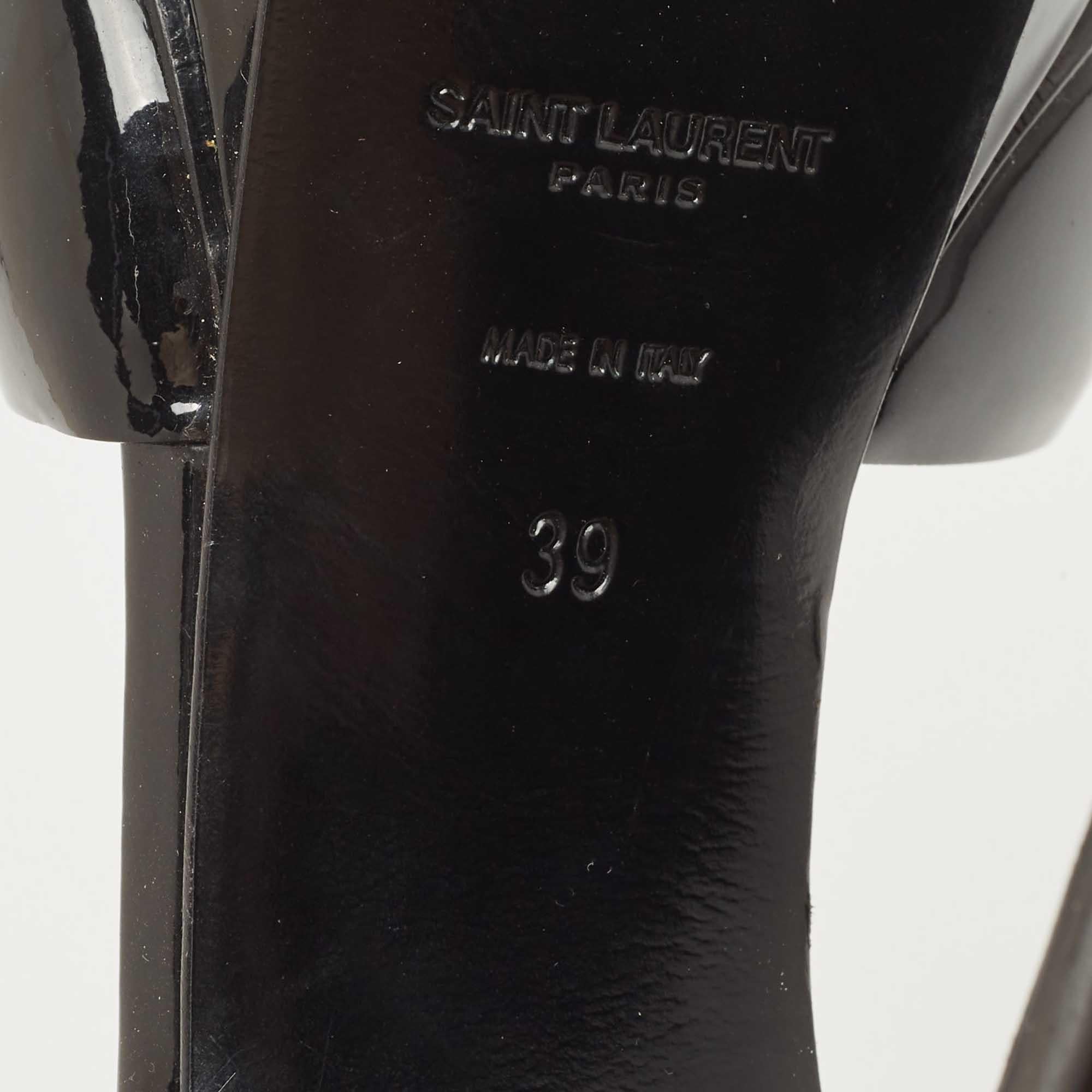 Saint Laurent Black Patent Leather Ankle Strap Sandals Size 39 4