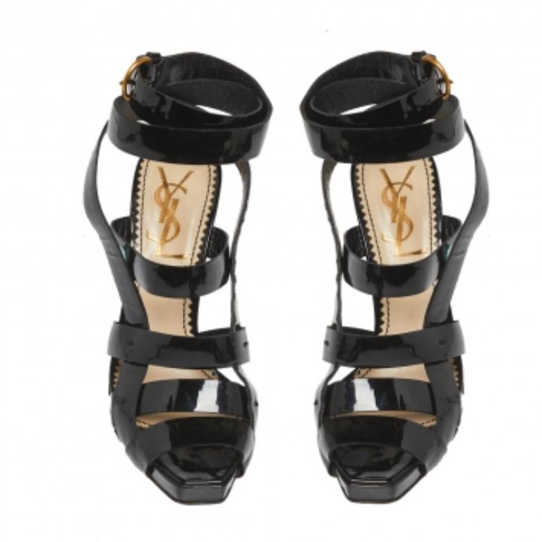 Donna Saint Laurent Sandali alla caviglia in vernice nera misura 37 in vendita