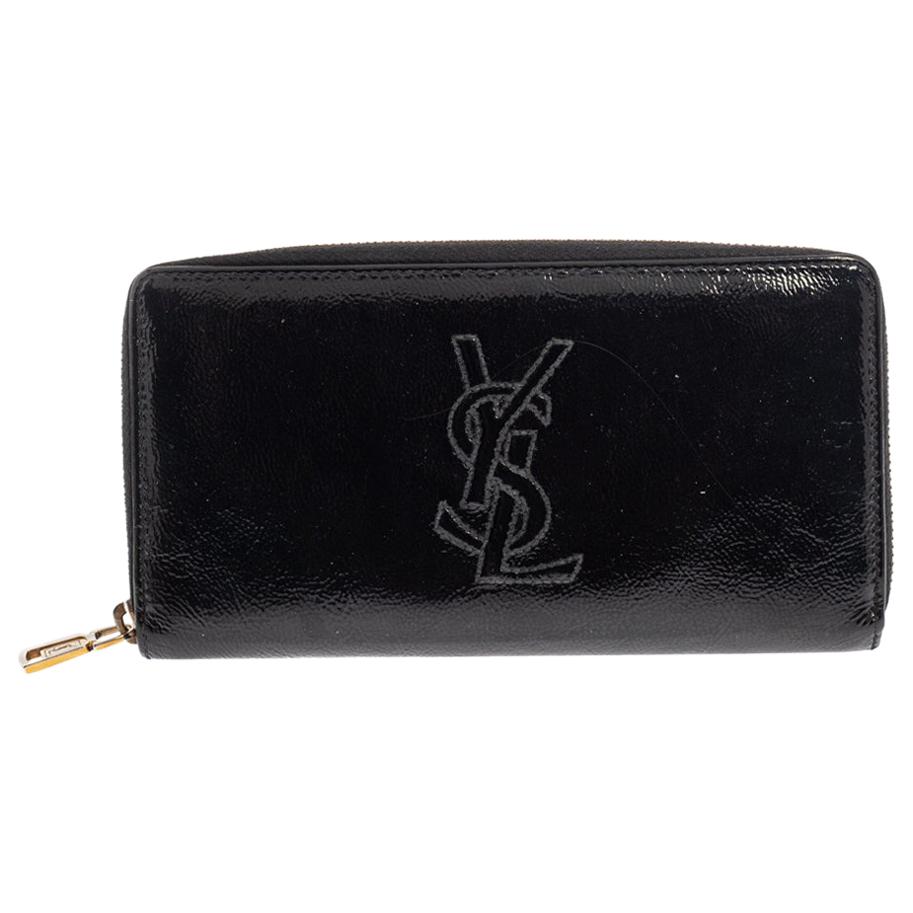 Saint Laurent Paris Black Leather Monogram Flap Wallet For Sale at 1stDibs