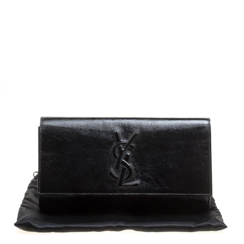 Women's Saint Laurent Black Patent Leather Belle De Jour Flap Clutch