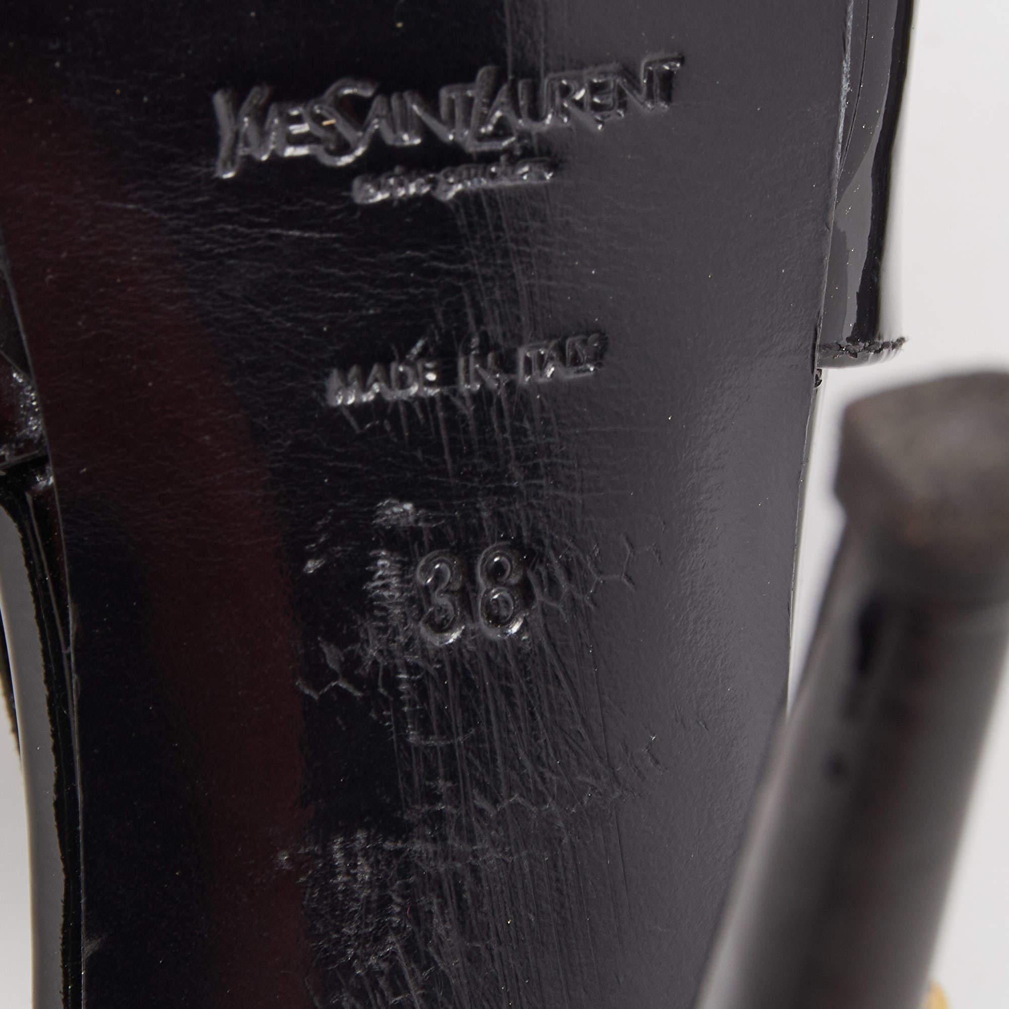 Saint Laurent Black Patent Leather Chain Detail Tribute Sandals Size 38 For Sale 1