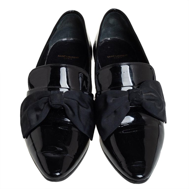 Saint Laurent Black Patent Leather Deven Loafers Size 38 For Sale at ...