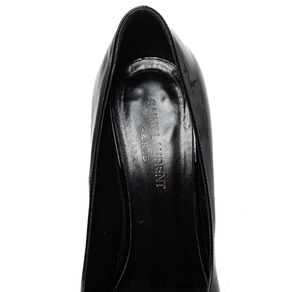 Women's Saint Laurent Black Patent Leather Janis Pointed Toe Platform Pumps Size 40