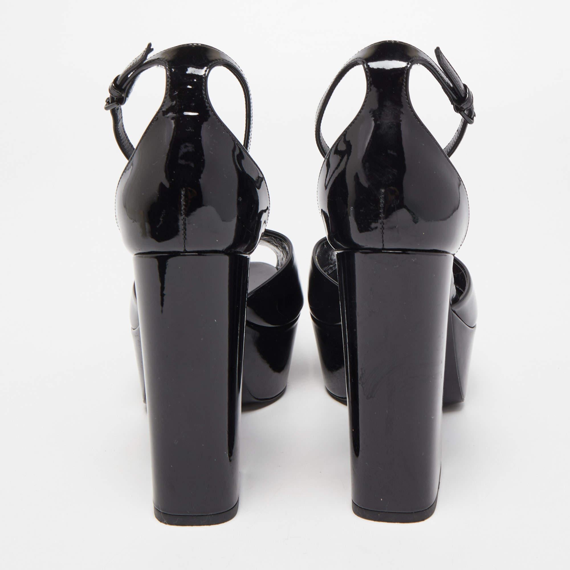 Saint Laurent Black Patent Leather Jodie Platform Ankle Strap Sandals Size 38 In Excellent Condition In Dubai, Al Qouz 2