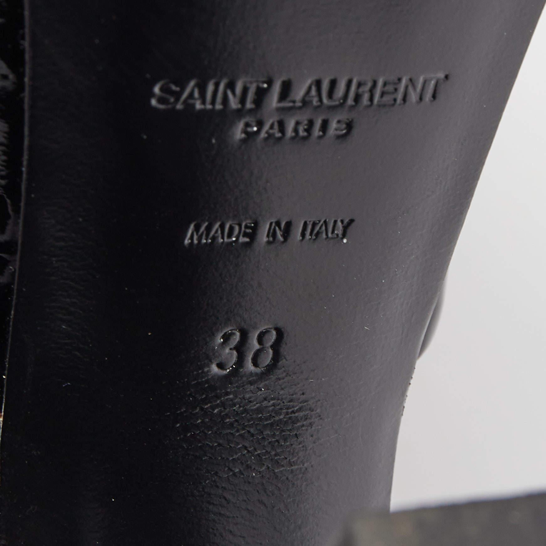 Saint Laurent Black Patent Leather Jodie Platform Ankle Strap Sandals Size 38 4