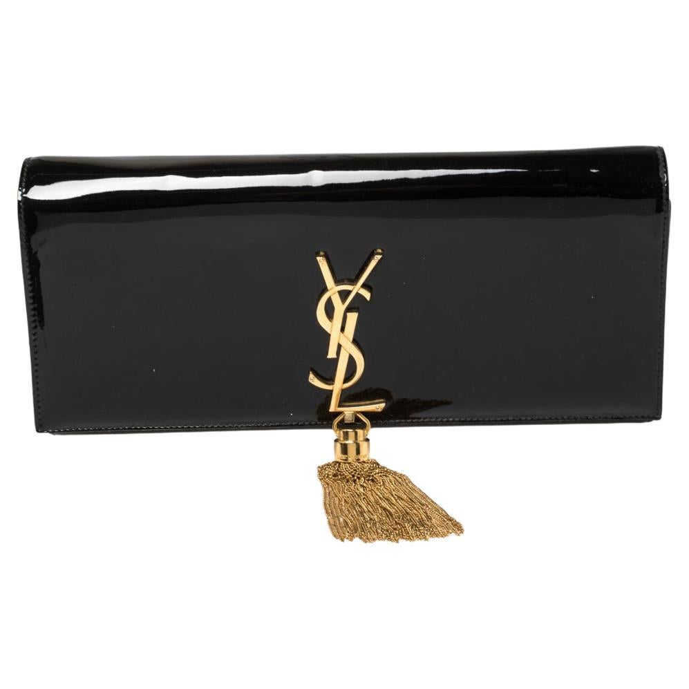 Saint Laurent Black Patent Leather Kate Tassel Clutch