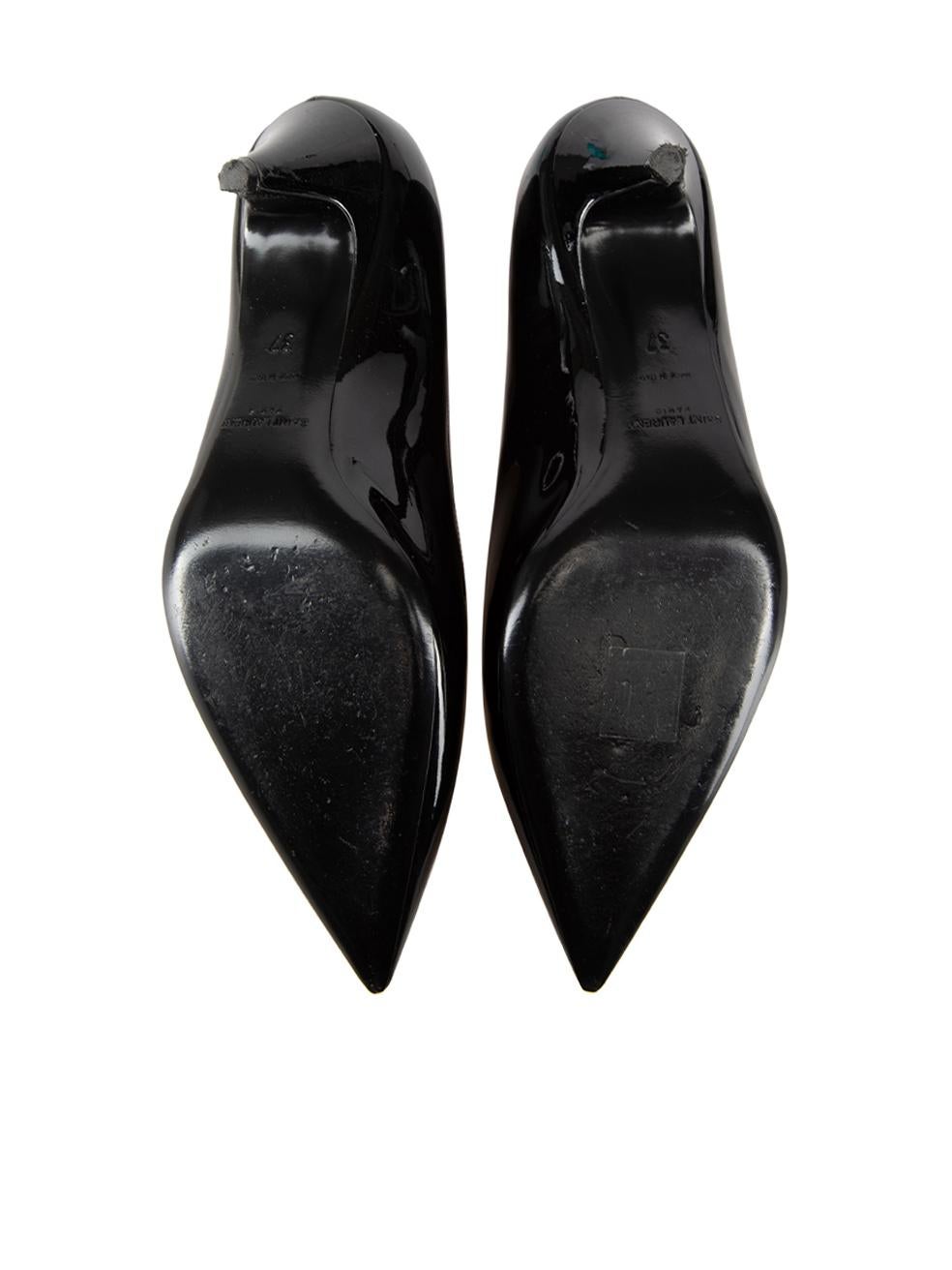 Women's Saint Laurent Black Patent Leather Kiki Pumps Size IT 37 For Sale