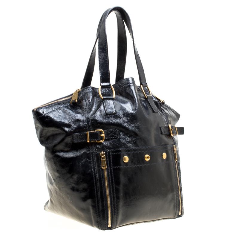 Saint Laurent Black Patent Leather Large Downtown Tote In Good Condition In Dubai, Al Qouz 2