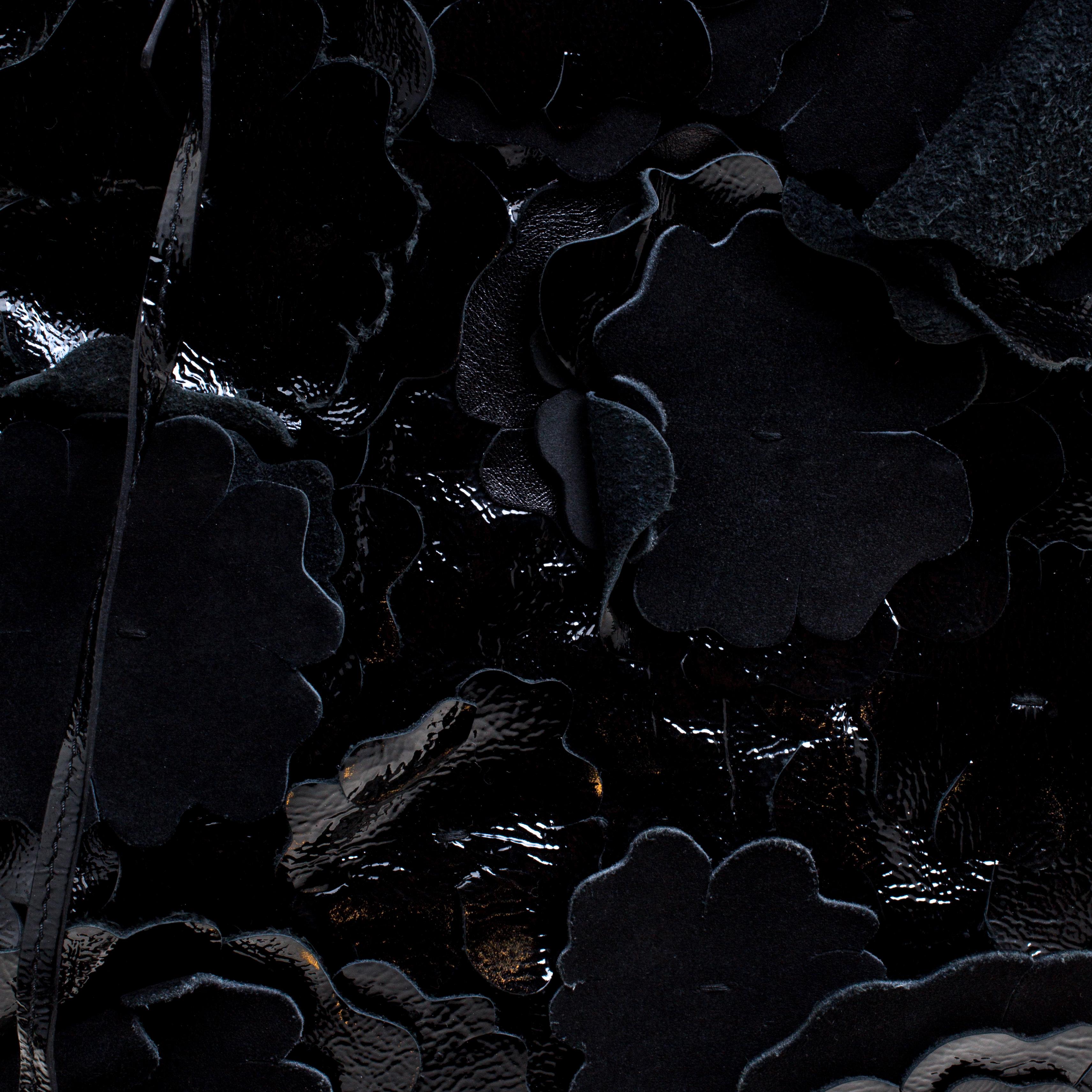 Saint Laurent Black Patent Leather Large Floral Applique Downtown Tote 9