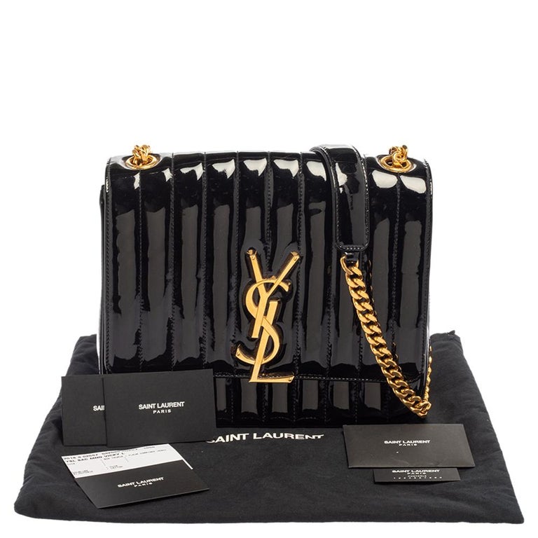 Saint Laurent Black Patent Leather Large Monogram Vicky Shoulder Bag at
