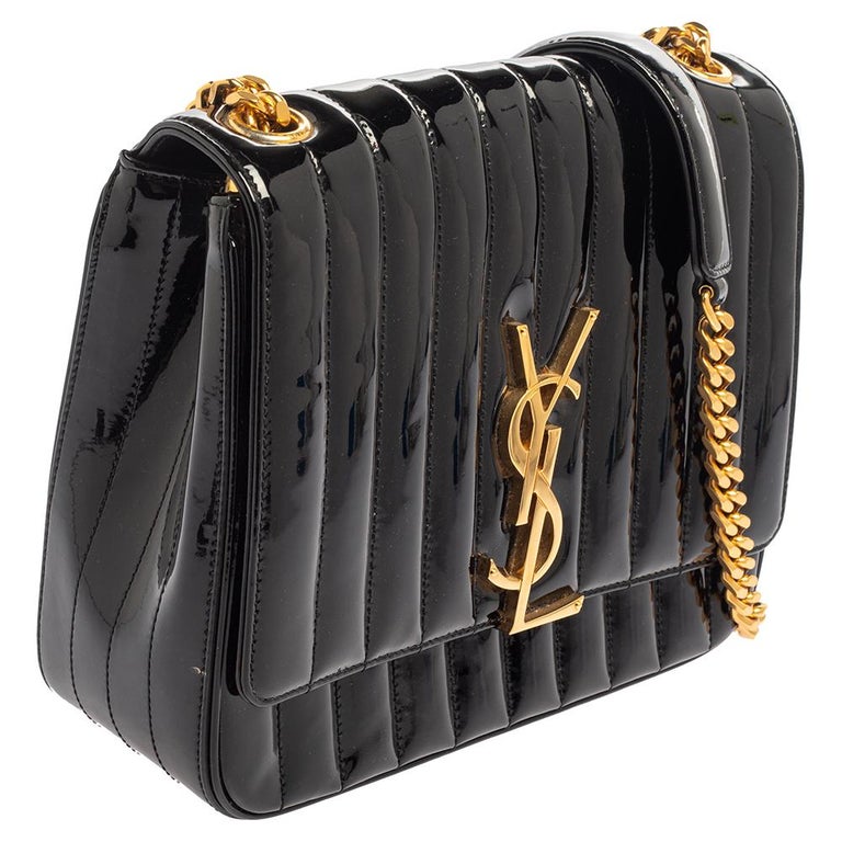 Saint Laurent Black Patent Leather Large Monogram Vicky Shoulder Bag at