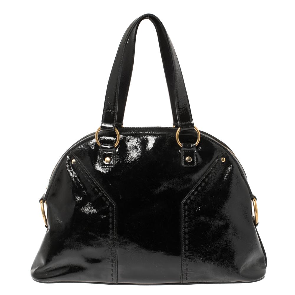 Saint Laurent Black Patent Leather Large Muse Bag In Good Condition In Dubai, Al Qouz 2