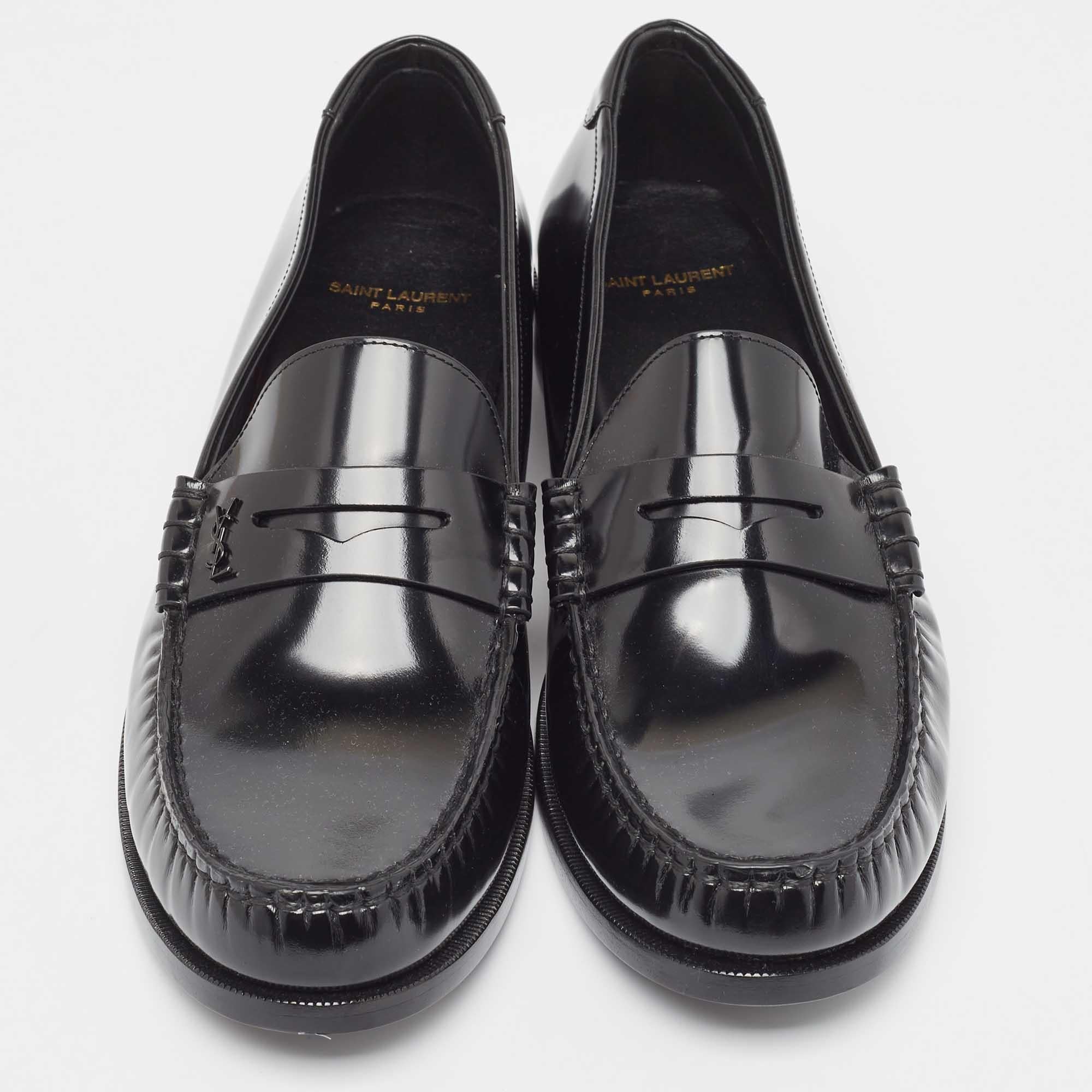Men's Saint Laurent Black Patent Leather Le Loafers Size 46