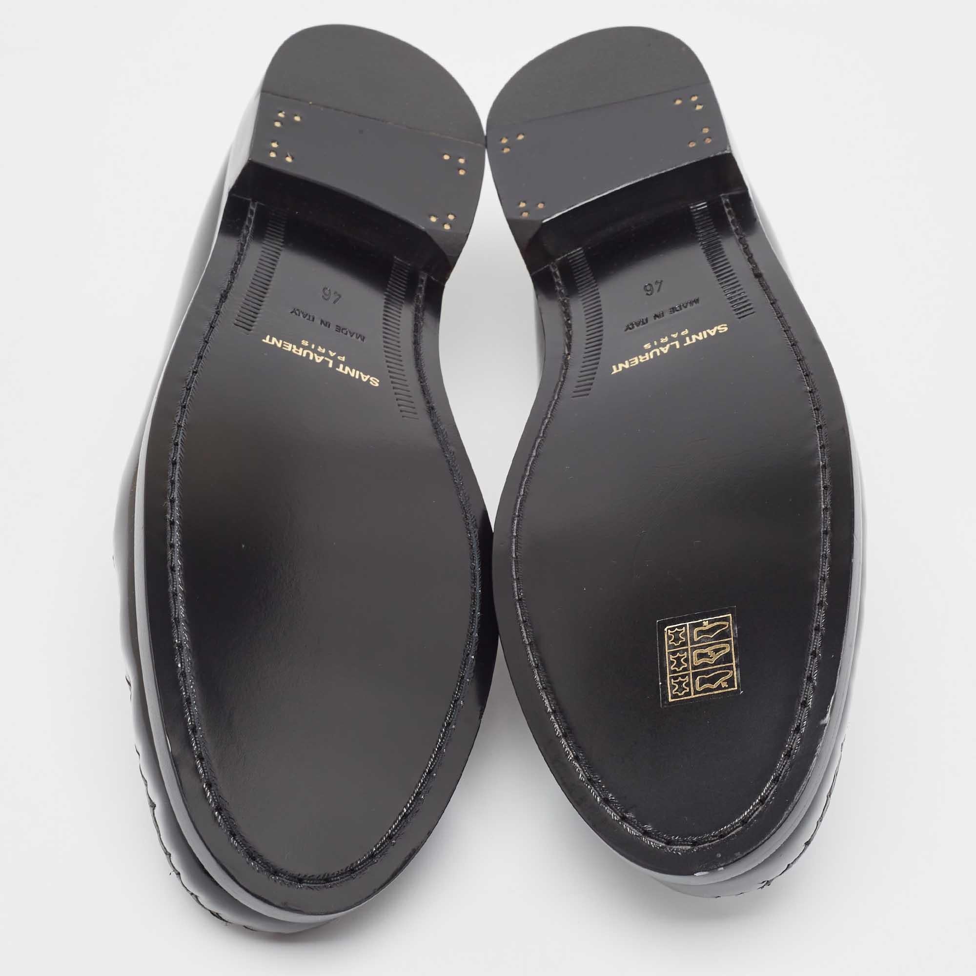 Saint Laurent Black Patent Leather Le Loafers Size 46 2