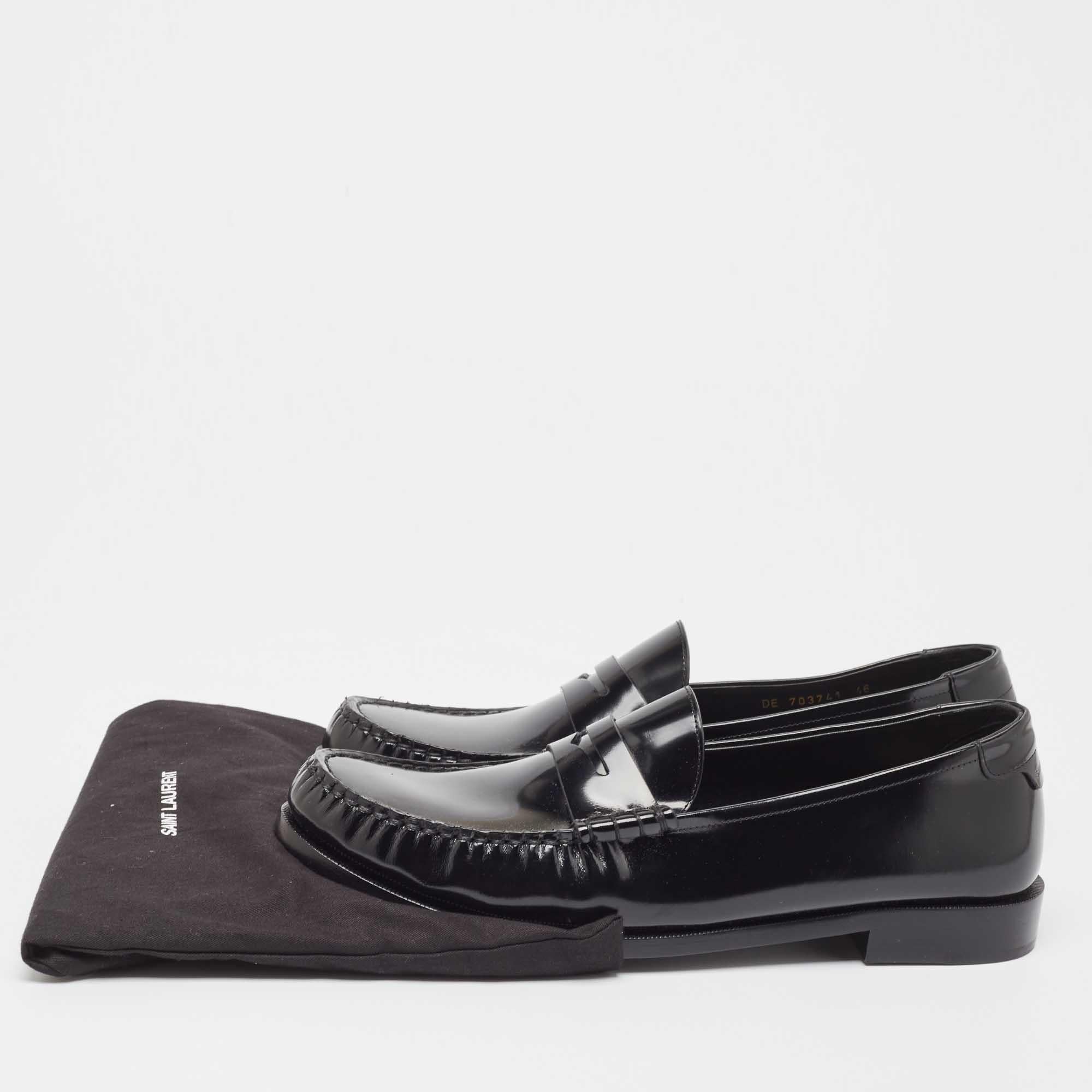 Saint Laurent Black Patent Leather Le Loafers Size 46 5