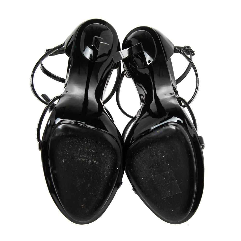 Saint Laurent Black Patent Leather Monogram Cassandra Sandals Size 38.5 1