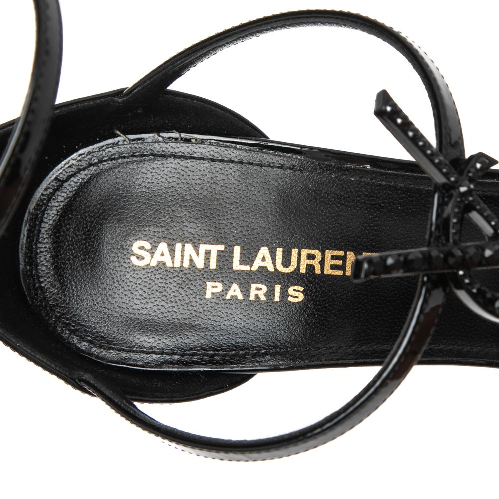 Saint Laurent Black Patent Leather Monogram Cassandra Sandals Size 38.5 2