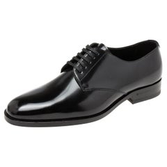 Saint Laurent Black Patent Leather Montaigne Lace-Up Derby Size 37.5