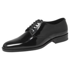 Saint Laurent Black Patent Leather Montaigne Lace-Up Derby Size 37.5