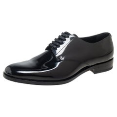 Saint Laurent Black Patent Leather Montaigne Lace Up Derby Size 43.5