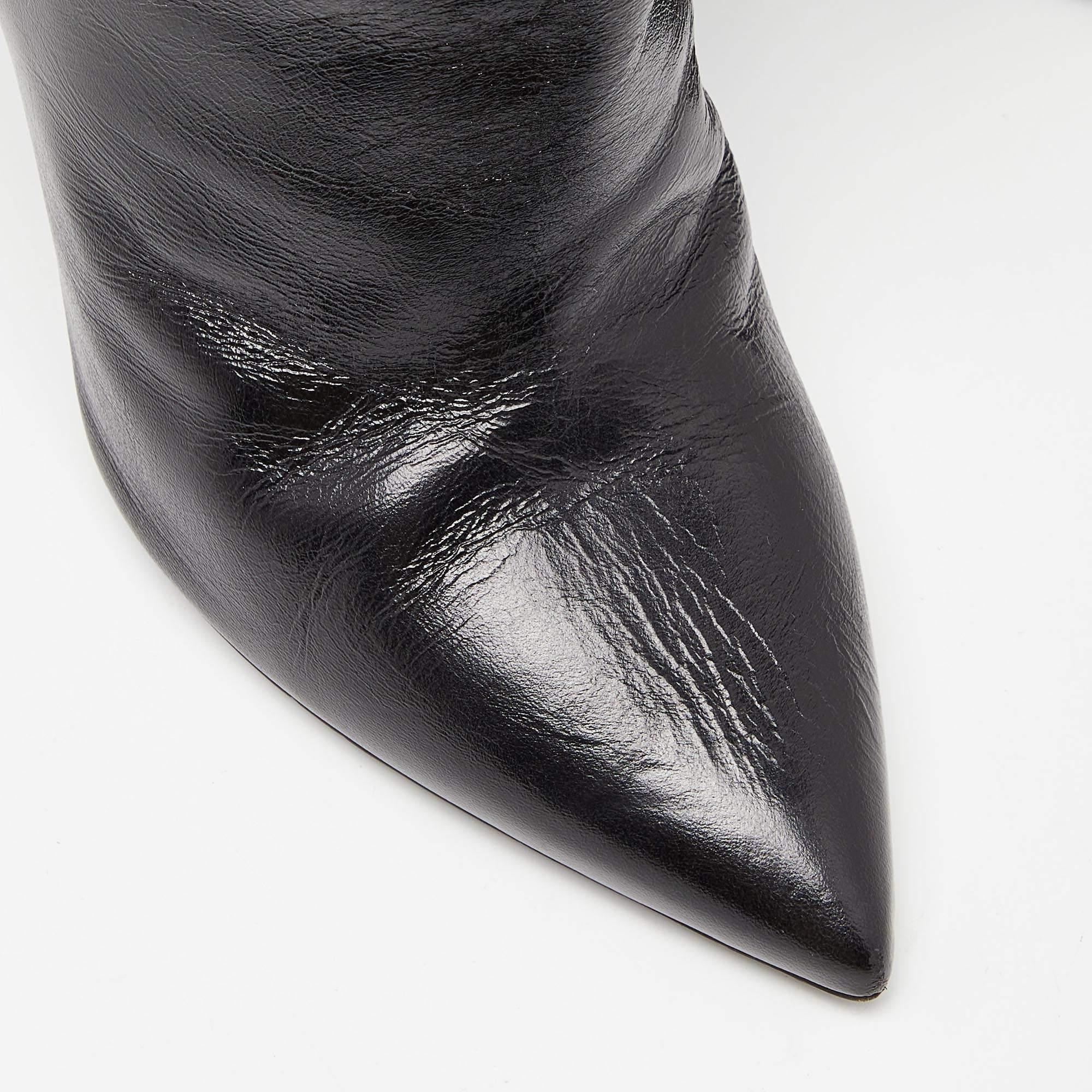 Saint Laurent - Niki - Bottines à hauteur du genou en cuir verni noir - Taille 38 Pour femmes en vente