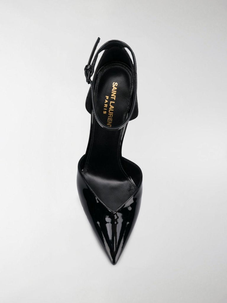 Saint Laurent Black Patent Leather Opyum D'Orsay YSL Logo Heel Pump ...